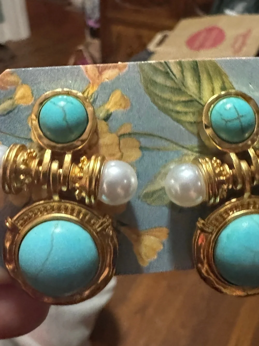 Gold-Tone Turquoise & Pearl Drop Earrings - Women Jewelry